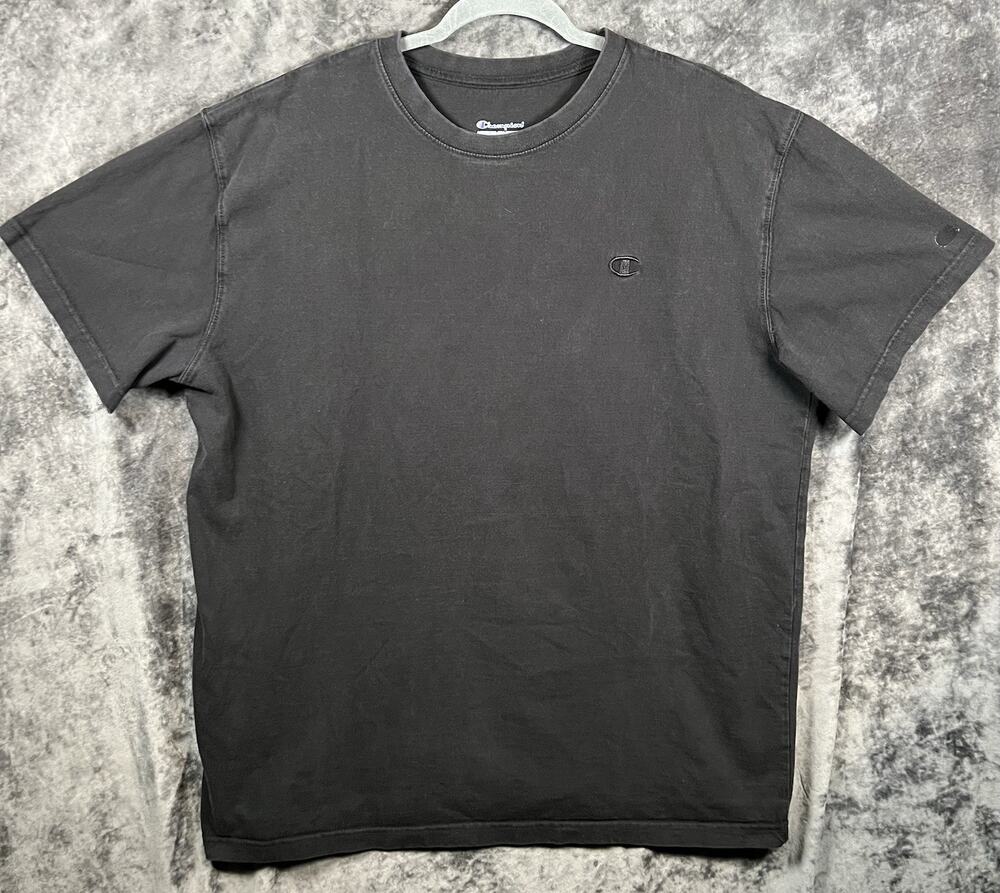 Champion T Shirt 1XL Black Embroidered Logo Short Sleeve Cotton Casual Tee